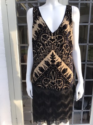 Studio Max Velvet Devore Flapper Art Deco Style Dress With Tassells L XL