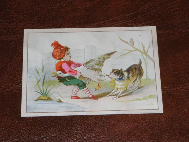 Original Victorian  Greetings Card,Dog,Goose & Boy.