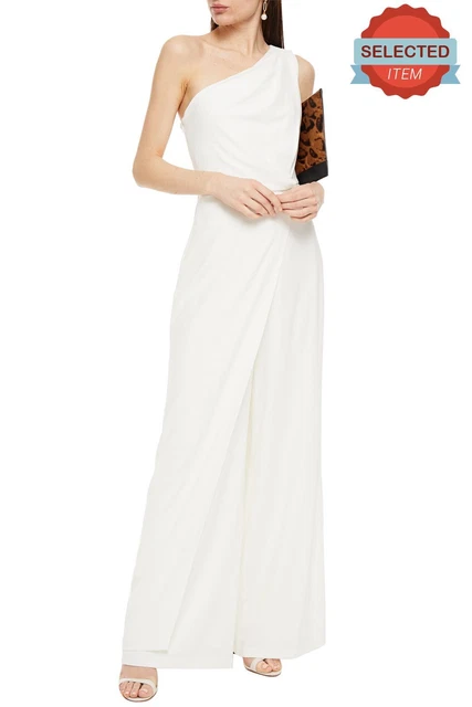 RRP €640 HALSTON tuta da matrimonio crepe US8 M-L drappeggiata asimmetrica una spalla