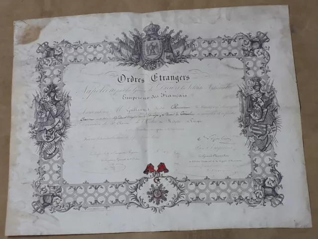 Diplome 5° Classe De L'ordre Du Medjidie De Turquie 1857 Second Empire Crimee