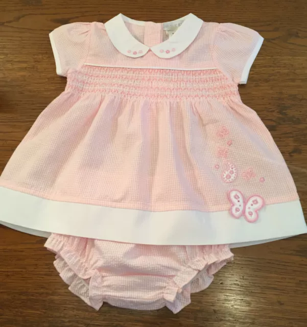 Baby Girls Smocked Pale Pink Dress & Knicker Set  0/3, 3/6, 6/9 Bnwt