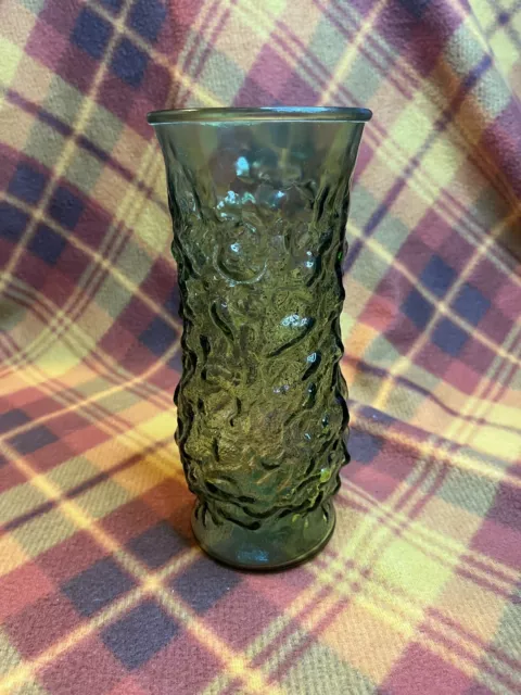 Green Crinkle Glass Vase -8.5" Tall- Vintage 1960s E.O. Brody Co. Cleveland Ohio