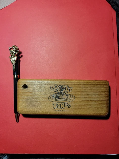 1995 Looney Tunes Collectors Tasmanian Devil Pen and Wooden Base