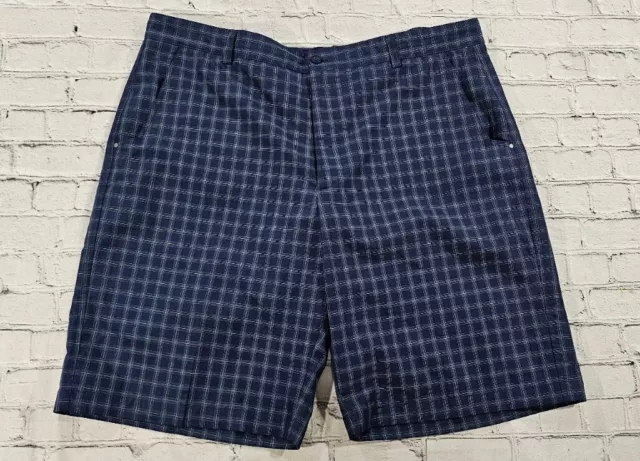 Bolle Tech Bermuda Golf Shorts Blue Plaid Flat Front Pockets MENS SIZE 42