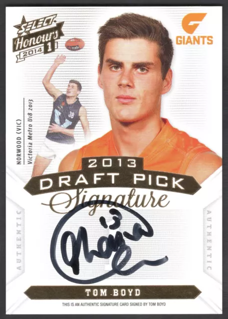 2014 AFL HONOURS 1 [DRAFT PICK SIGNATURE CARD] - DPS1 Tom BOYD (GWS GIANTS) #176