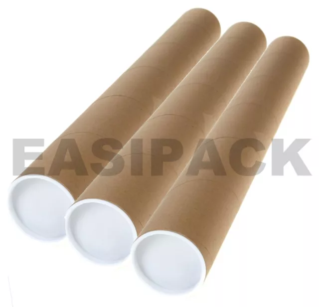 100 x A1 Postal Cardboard Poster Tubes 50.8 x 640mm (2" x 25") + End Caps