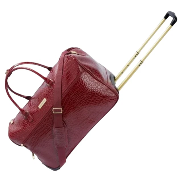 Samantha Brown Croco Embossed Wheeled 22.5 in Weekender Luggage Bag-Burgundy-NWT