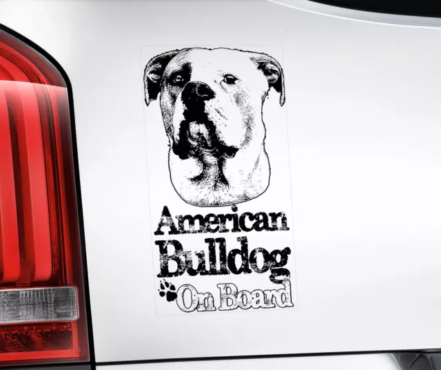 American Bulldog Car Sticker - Dog On Board Bumper Window Decal Sign Gift V05BLK