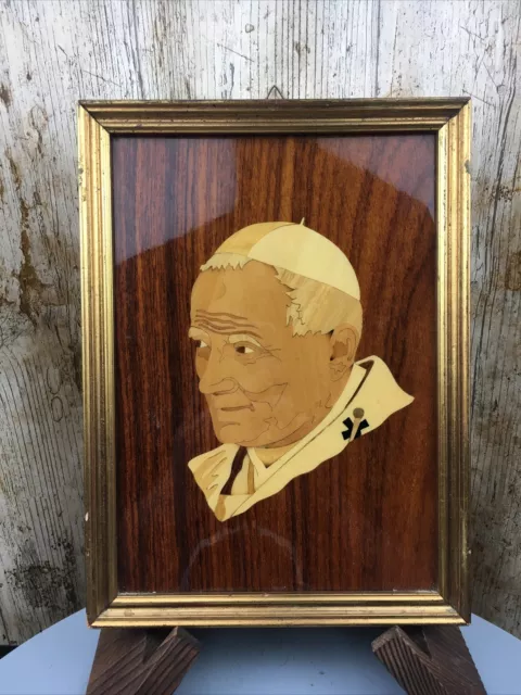 Pope John Paul ii Wood Art Portrait 28x22.5cm Framed