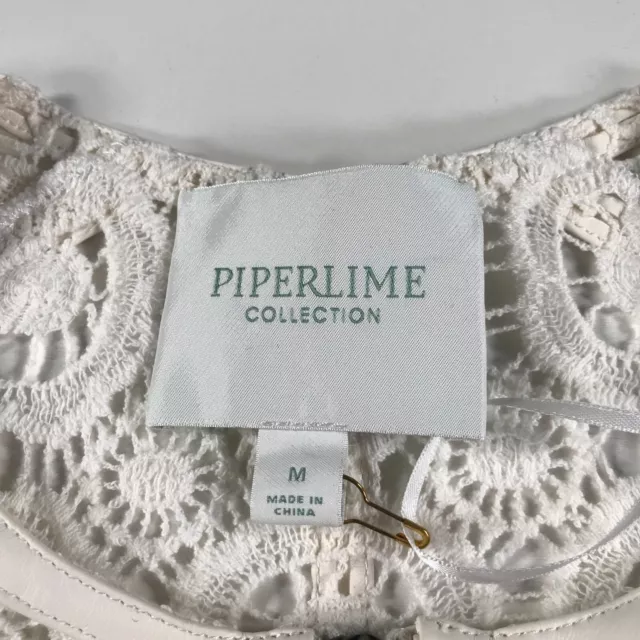 New Piperlime Collection Shirt Womens Medium White Doily Lace Open Knit Full Zip 2