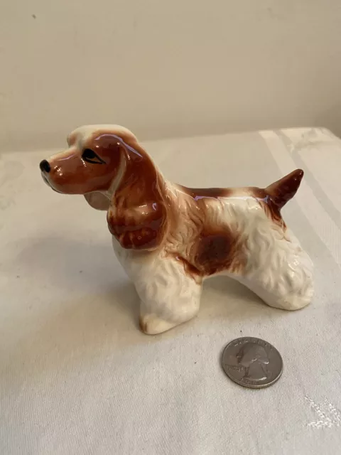 Vintage Large Standing COCKER SPANIEL White w/Brown 3 3/4" Tall Japanese?