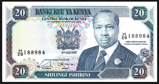 🇰🇪 KENYA  20 SHILLINGS 1992 H28 PICK # 25e UNC /* DANIEL TOROITICH ARAP MOI **