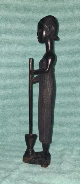 VINTAGE HAND CARVED EBONY WOOD AFRICAN TRIBAL ART STATUE FIGURINE Signed JM 3