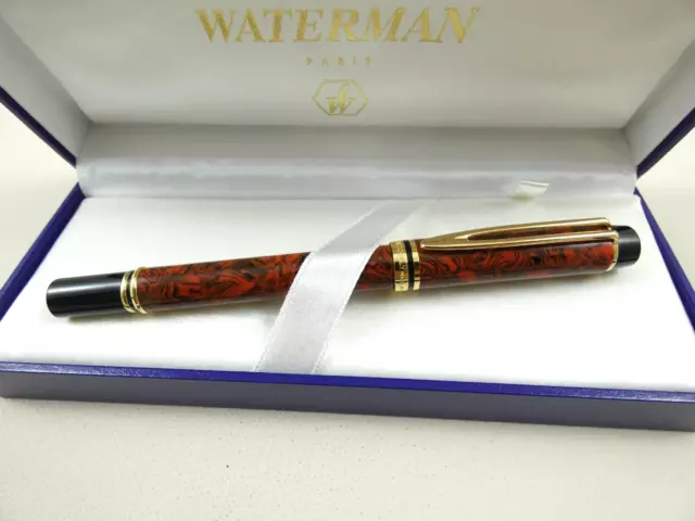 RARE Waterman Le Man 200 Rhapsody Red Ripple Fountain Pen, GT, B 18K Nib, Box