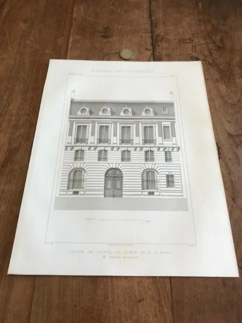 gravure ancienne architecte N606 facade de l hotel du compte paris