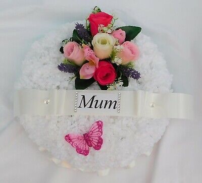 Silk Funeral Flowers Pink Artificial Posy Wreath Tribute Memorial Mum, Nan, Aunt 2