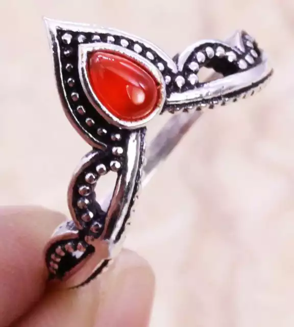 Carnelian Art Piece 925 Silver Plated Ring of US Size 6.75