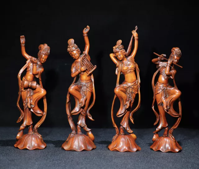 Chinese Natural Boxwood Hand-carved Exquisite Four beauties Statue table deco