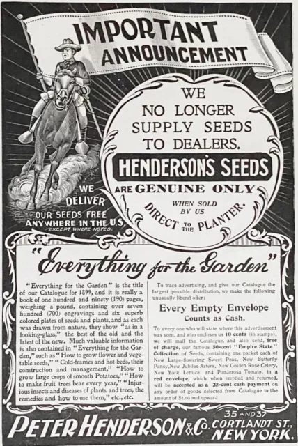 Antique 1899 PETER HENDERSON Vtg Garden Seed Pack Catalog Print Ad~ANNOUNCEMENT!