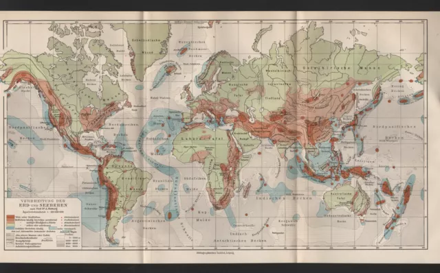 Landkarte map 1926: Verbreitung der Erd- und Seebeben.