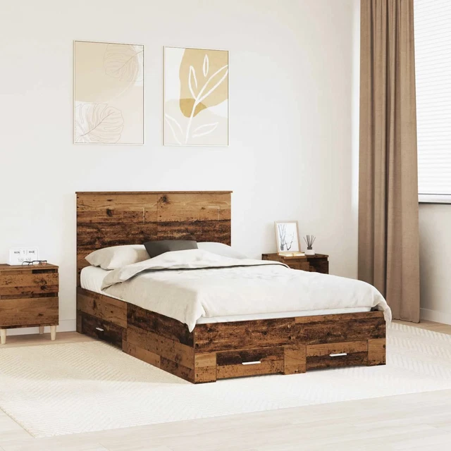 BED FRAME WITH Headboard Old Wood 120 x 200 cm Engineered Wood vidaXL £ ...