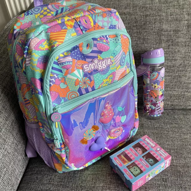 NEW Girls SMIGGLE Backpack School Bag Rucksack Fluffy Fave rabbit Glitz  Gold