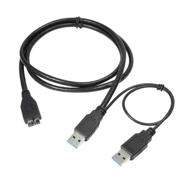 1,8m USB 3.0 Y-Kabel Micro B Dual Power 2x Stecker A externe Festplatte schwarz