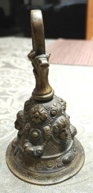 Beautiful Antique Solid Brass Ornate  Decorative Heavy Dinner Bell exceptional