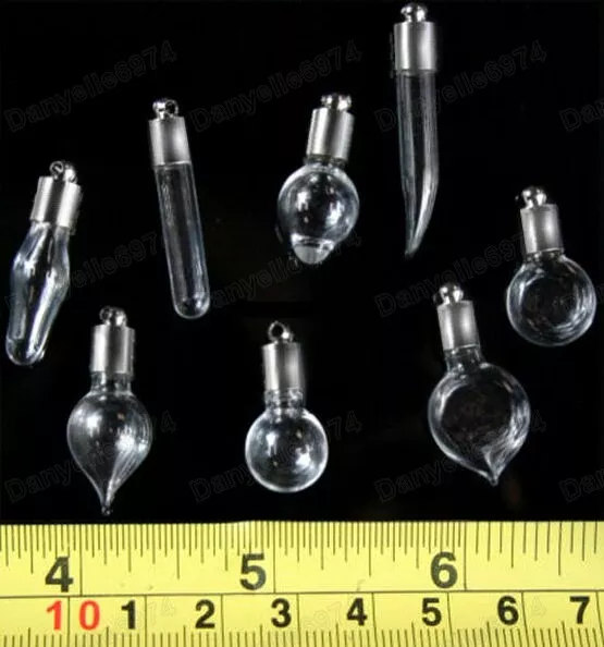 LOT of 8 x MINI empty GLASS BOTTLES vial CHARM PENDANT