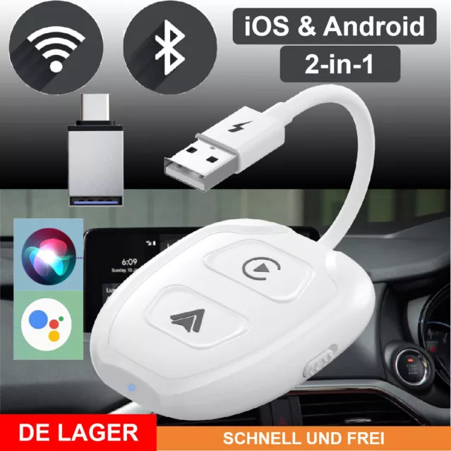 2-in-1 Wireless Carplay Adapter for iPhone Android Auto Player Bluetooth WIFI