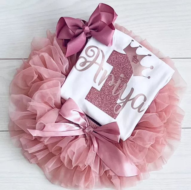 Luxury Girls 1st First Personalised Birthday Outfit Tutu Knickers Cake Smash Set