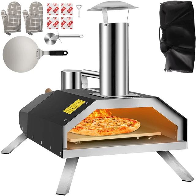 VEVOR Pizzaofen Pellet Pizzastein 30cm Grillofen Edelstahl Backofen Outdoor