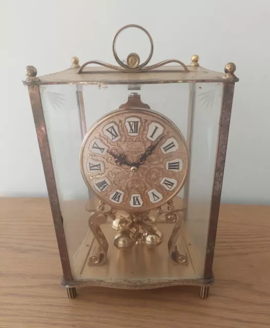 Vintage KUNDO Mid Century 400 Day Anniversary Brass Mantel Shelf Clock + Key 43