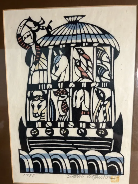 SADAO WATANABE 1972 Japanese Biblical Noah’s Ark Print Signed & Framed ...