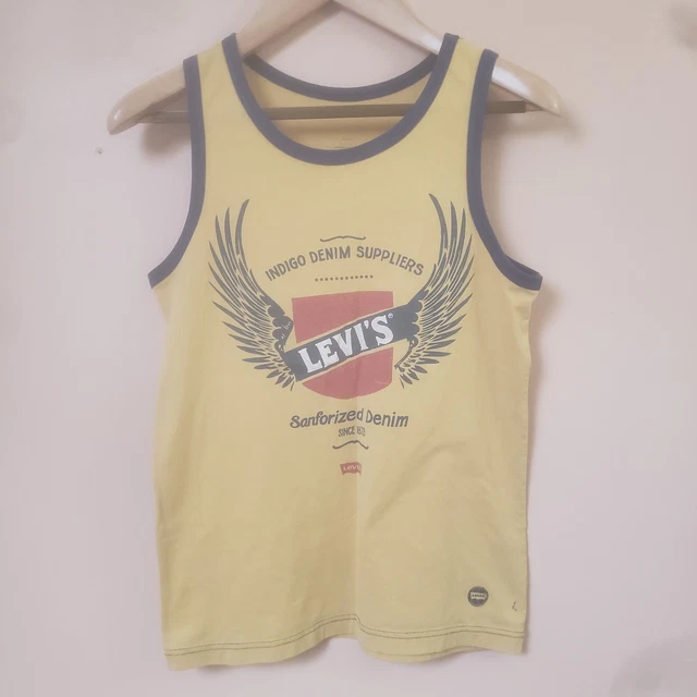 Levi's Mens Spell Out Ringer Graphic Tank Top Yellow Blue Angel Wings