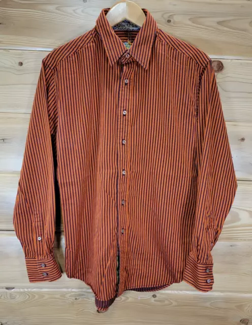 Robert Graham Long Sleeve Button Shirt Men Medium Orange Striped Flip Cuff