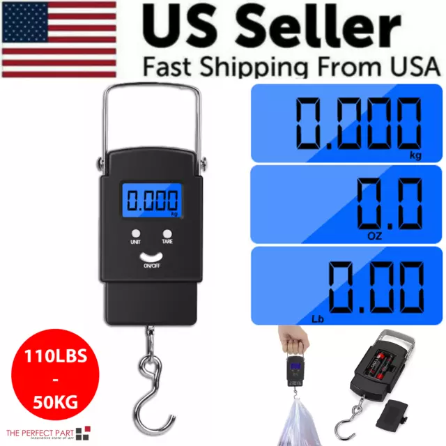 Portable Fish Scale Travel LCD Digital Hanging Luggage Electronic 110lb / 50kg