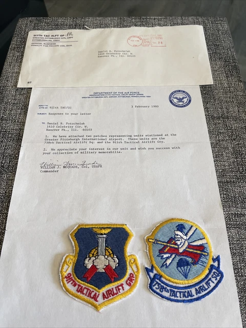 Colonel William J McQuade USAFR Signed Correspondence Letter & Patches