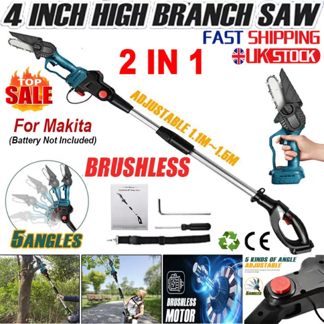 4" Brushless Electric Pole Chainsaw Pruner Saw Telescopic For Makita Not Battery