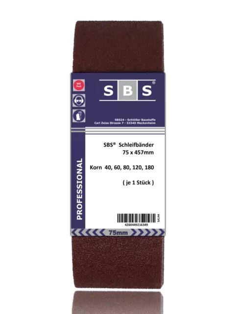 SBS® Schleifbänder 75 x 457mm Mix - Pack 10 Stück Korn 40, 60, 80, 120, 180