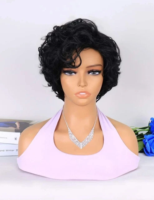 Perruque Courte Pixie Noire Synthétique - Avec Frange - Bonnet Moyen - Neuf Sans étiquettes