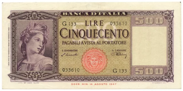 500 Lire Italia Ornata Di Spighe Medusa 10/02/1948 Bb/Spl
