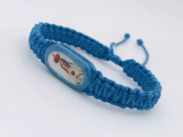 Pulsera de la Virgen de Fátima Color azultejida Doble Macrame Para Protecion