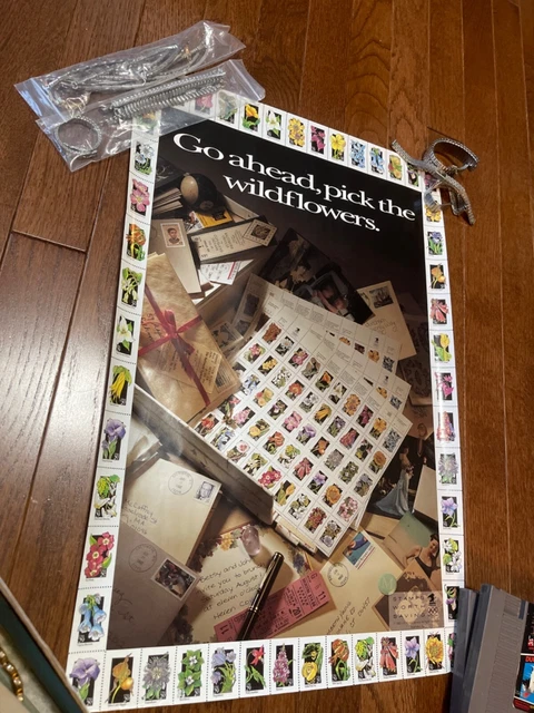Vintage VTG 1992 Post Office Stamp Poster Pick The Wildflowers NICE USPS 21x14