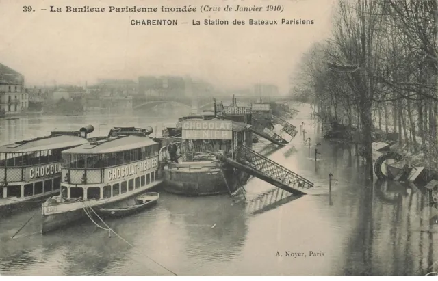 94 Charenton #21808 Banlieue Parisienne Inondee Crue 1910 Station Bateaux Parisi