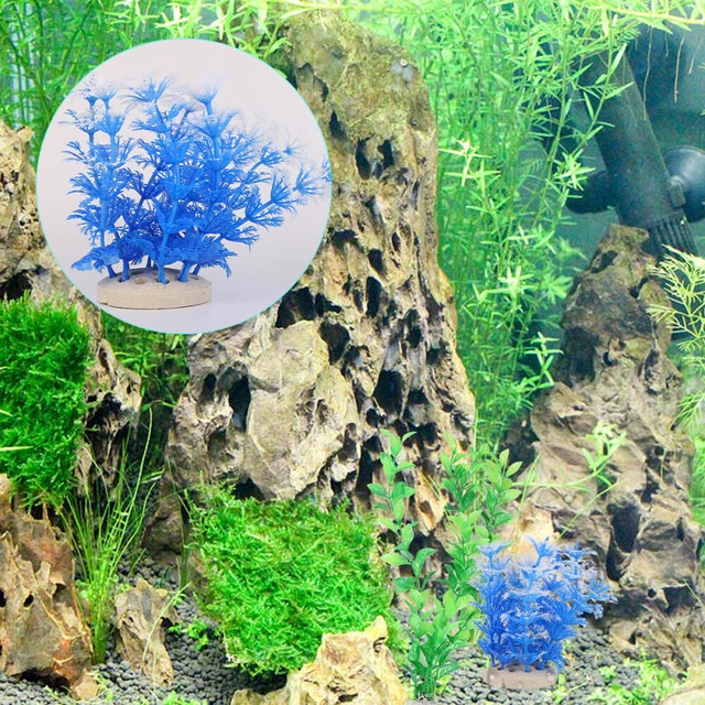 Juego de 10 piezas de decoración de acuario planta acuática artificial (azul cielo)