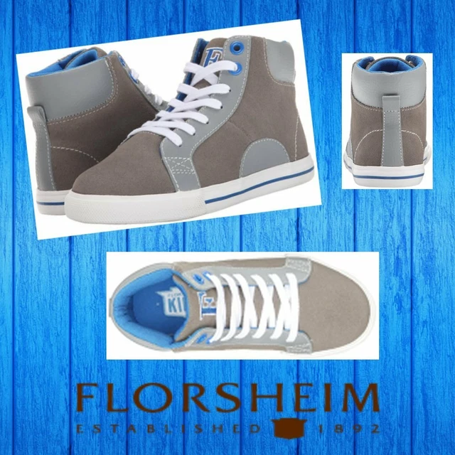Florsheim Kids Shoes Unisex 13 Gray Leather High Top Fashion Sneakers NEW