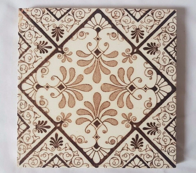 CHARMING english SYMMETRICAL DESIGN FLORAL 6 INCH 19TH CENTURY TILE