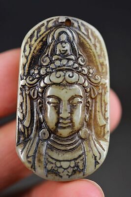Exquisite Chinese Old Jade Hand Carved *Guanyin* Pendant Z10