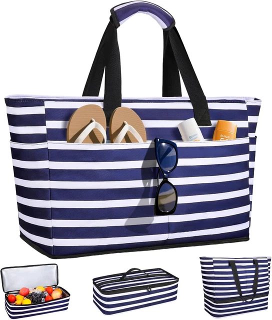 Grande Borsa Da Spiaggia, Borsa Mare Estive Per Donne, Borsa Tote Con Cerniera E Tasche, Borsa Shopping Casual Grande Capacità Per Donne Signore - 6